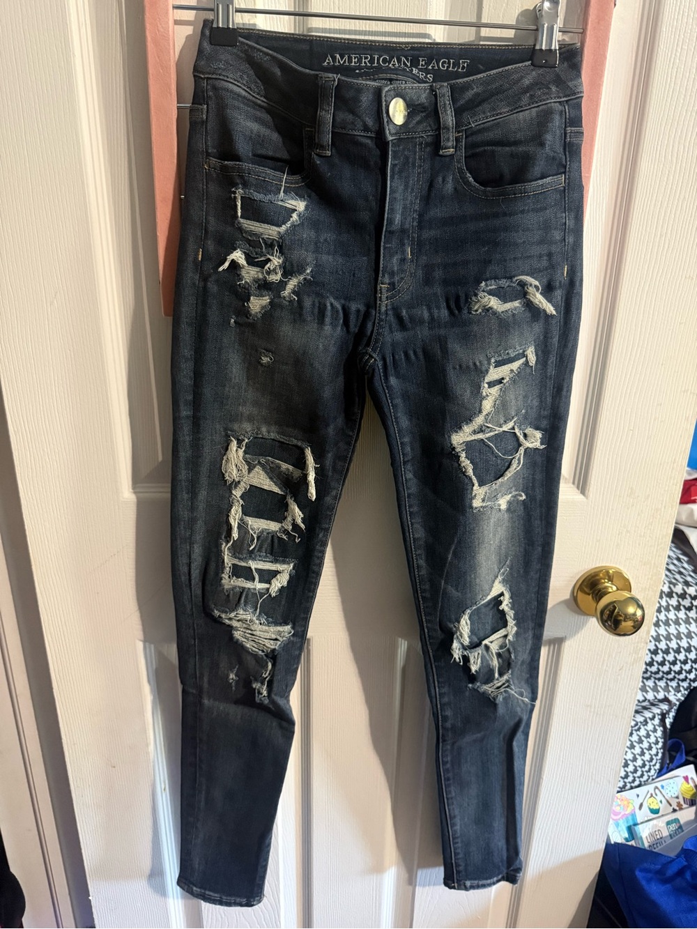 American Eagle Outfitters Dark Blue Distressed Skinny Jeans